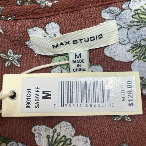 NEW Max Studio Brown Floral Ruffle Sleeveless Midi A-Line Wrap Dress $128 Size M - Picture 3 of 3